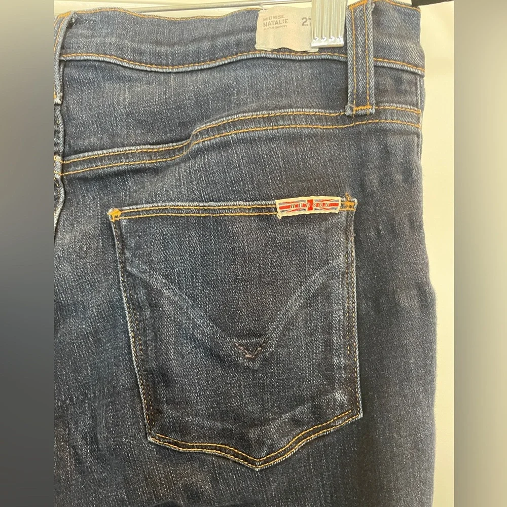 Hudson Natalie Mid Rise Skinny Jeans Dark Wash Frayed Hem | Size 27 - Picture 9 of 12